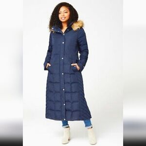TOMMY HILFIGER Women's Maxi Puffer Hooded Coat Navy Blue size M